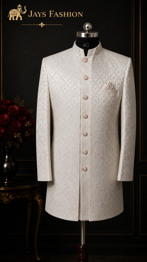 Ivoorkleurige Luxe Sherwani – Tijdloze Elegantie