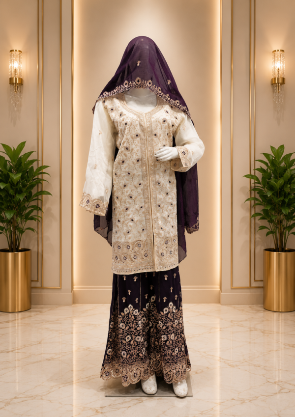 Luxe Salwar Plazo Set met Geborduurde Dupatta