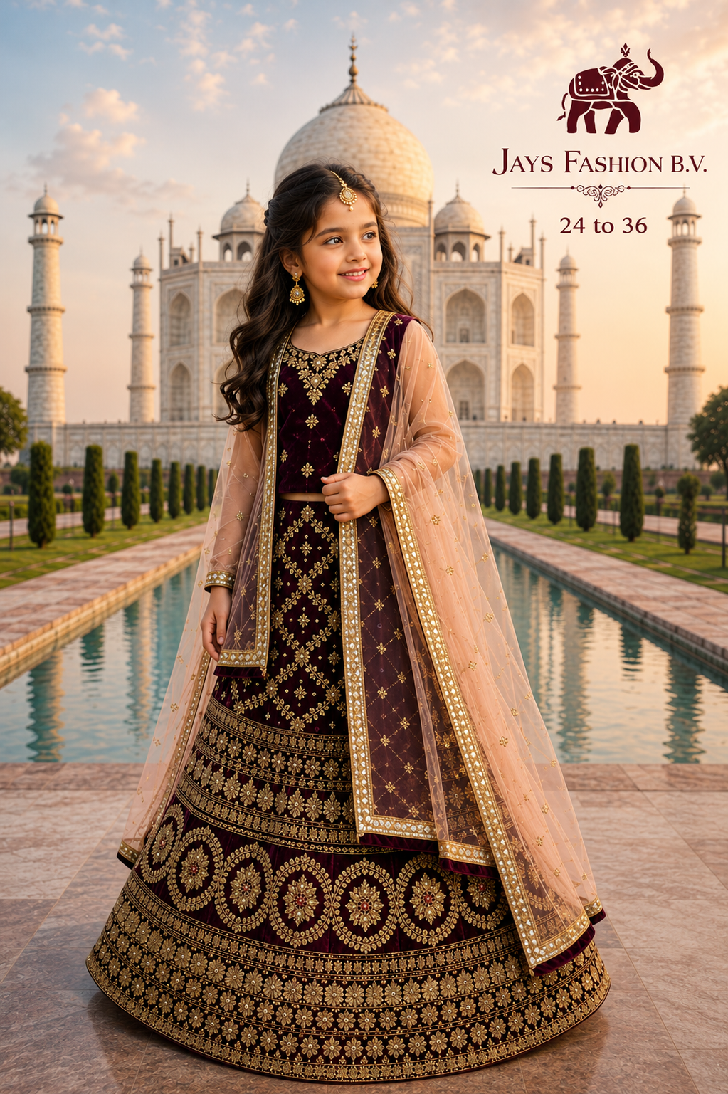 Luxe Kinder Lehenga Set Paars met Gouden Borduursels