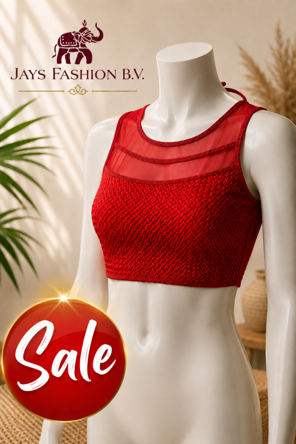Sari blouse met Transparante Mesh Hals – Elegant & Trendy