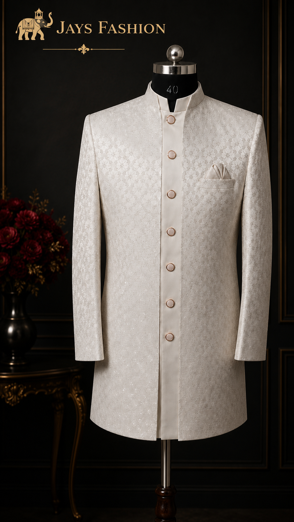 Ivoorkleurige Luxe Sherwani – Tijdloze Elegantie