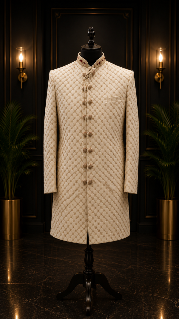 Luxe Crème Sherwani – Koninklijke Uitstraling