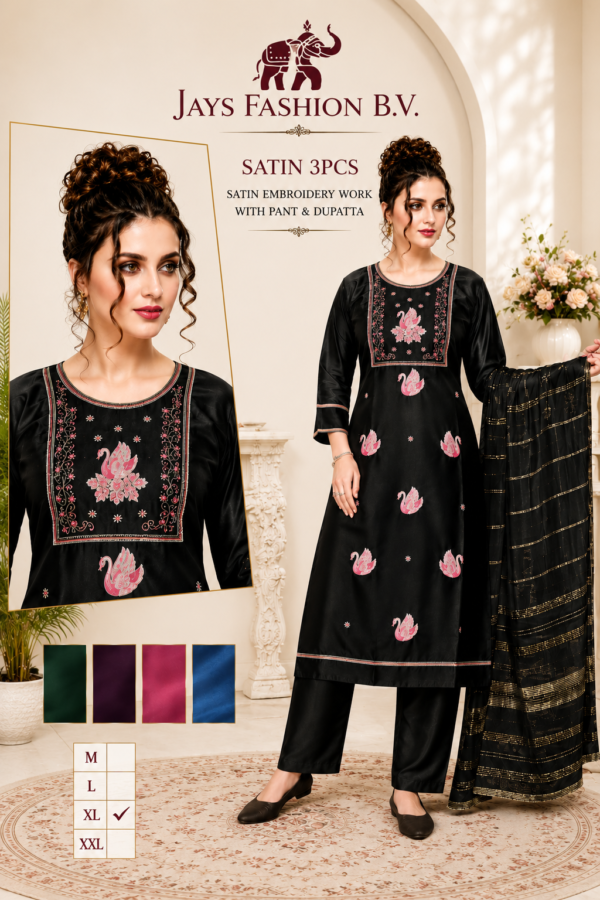 Satijnen 3-delige Salwar Suit – met Borduurwerk