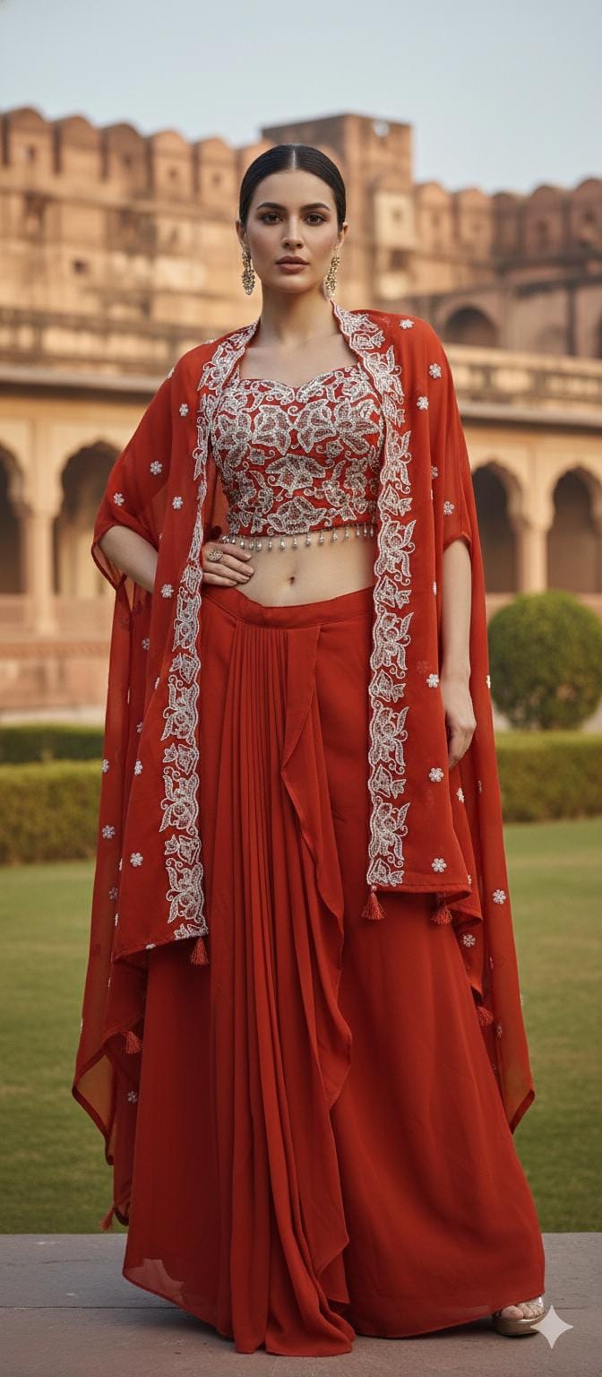 Paarse Lehenga Set met Luxe Borduursel - Afbeelding 5