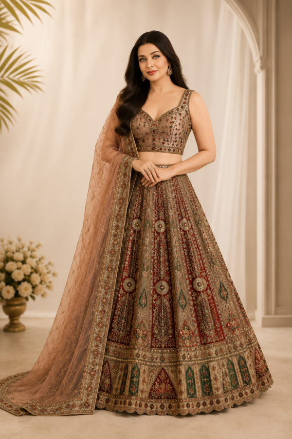 Luxe Designer Lehenga Set – Goud & Bordeaux |