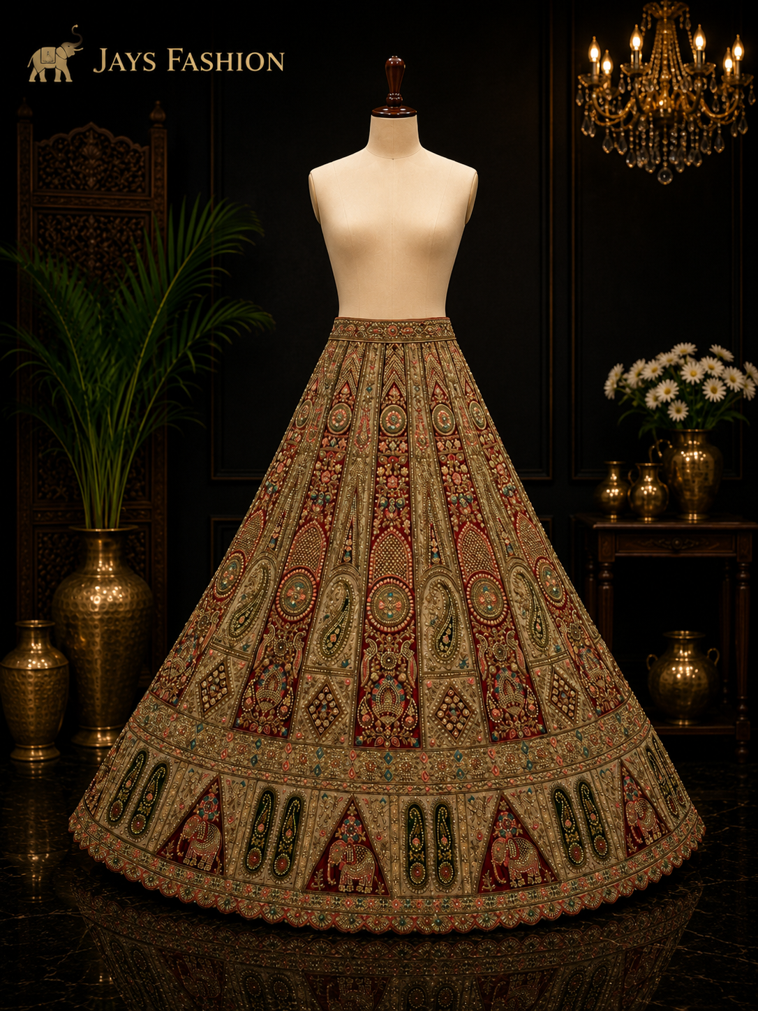 Luxe Designer Lehenga Set – Goud & Bordeaux | - Image 2
