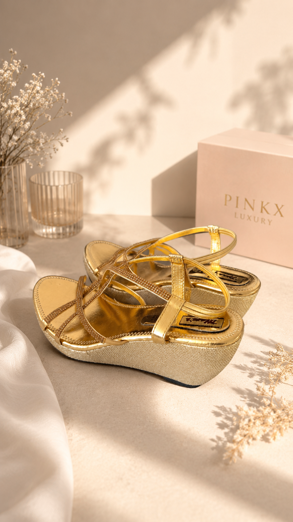 Gouden Dames Sandalen met Sleehak - Afbeelding 2