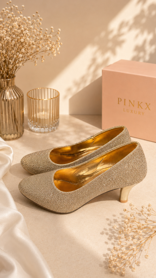 Gouden Dames Pumps met Lage Hak, 6, 7, 8 en 10