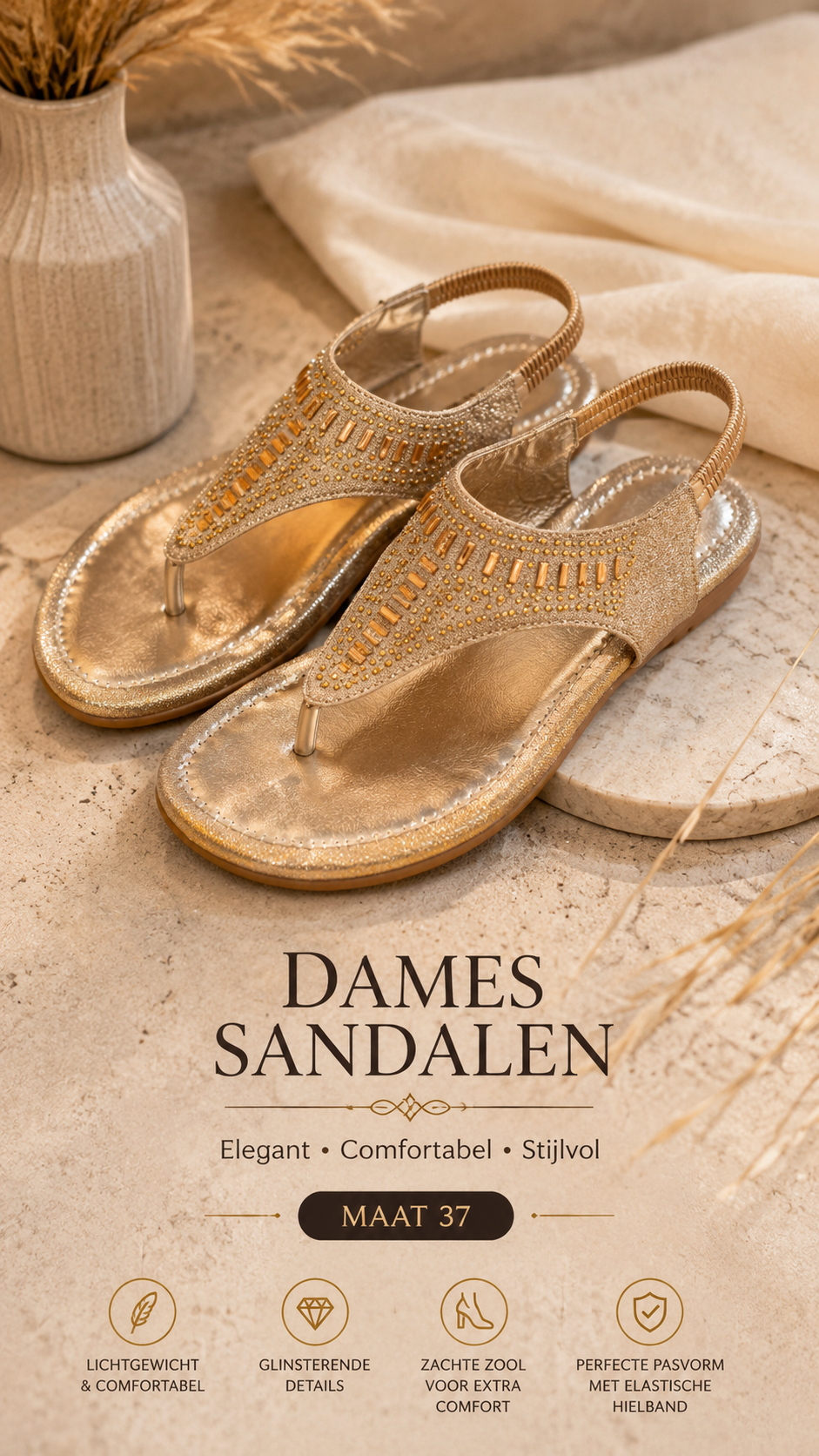Gouden Dames Sandalen maat 37– Elegant & Comfortabel - Afbeelding 2
