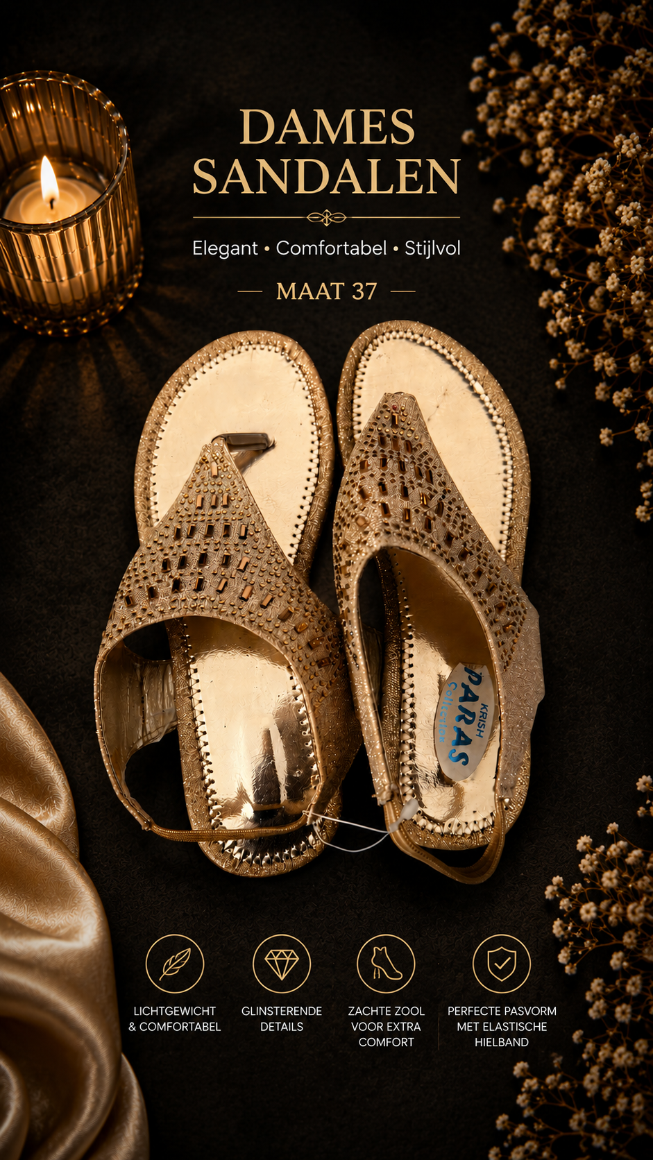 Gouden Dames Sandalen maat 37– Elegant & Comfortabel - Afbeelding 3