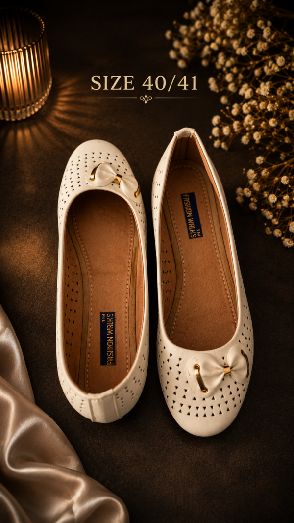 Elegante Dames Ballerina – Wit met Strikje