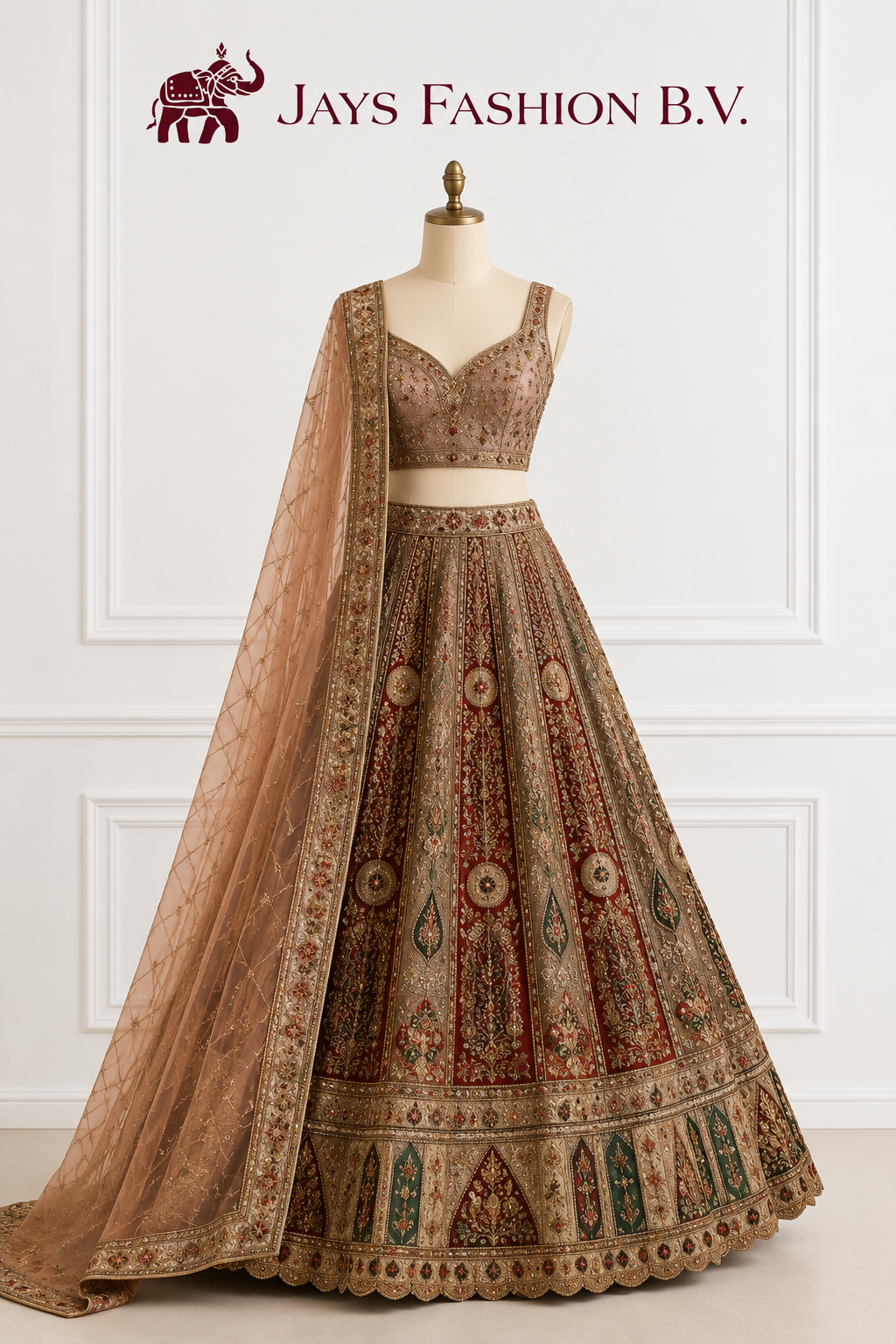 Luxe Designer Lehenga Set – Goud & Bordeaux | - Image 5