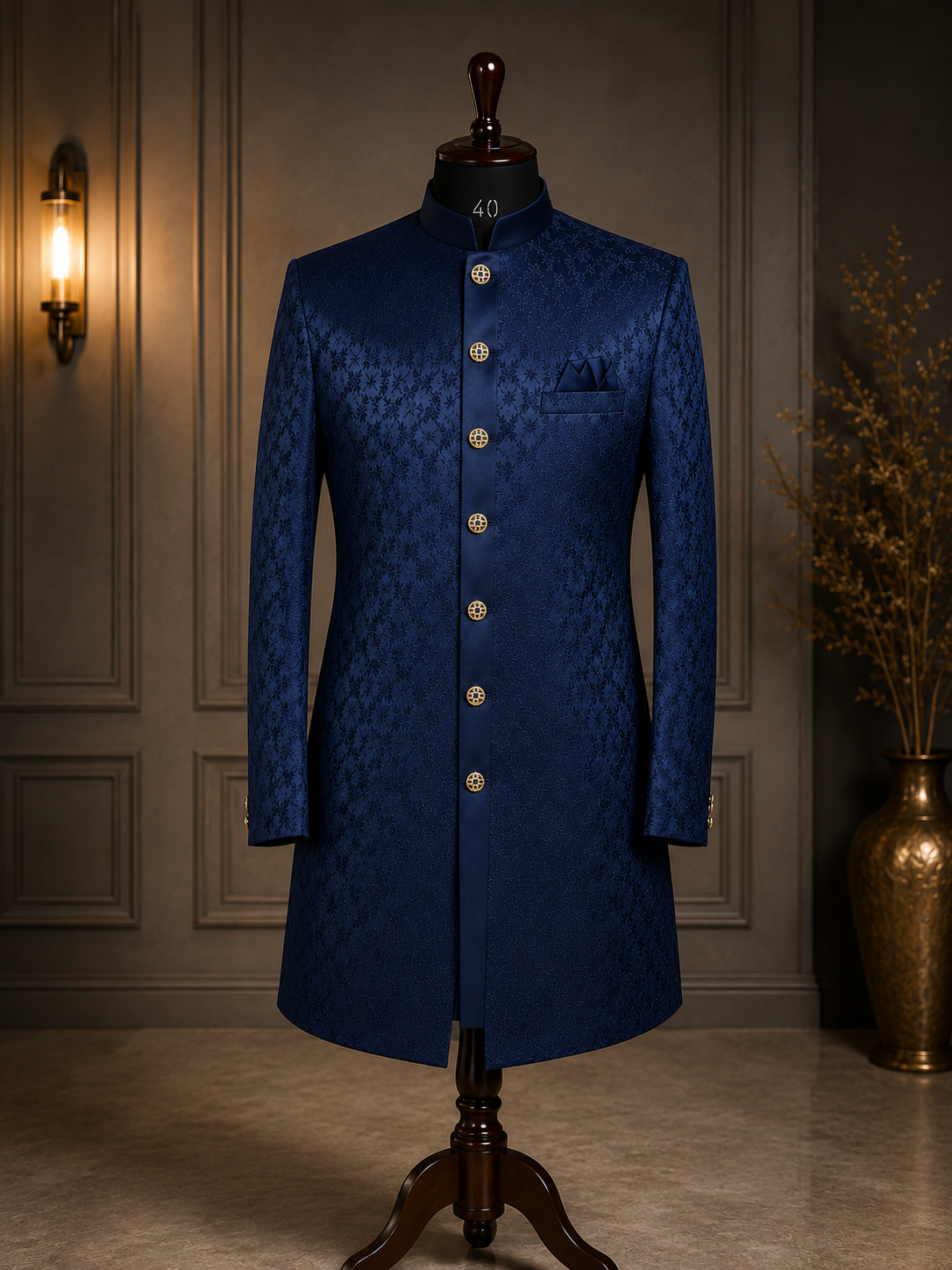 Luxe Donkerblauwe Sherwani.