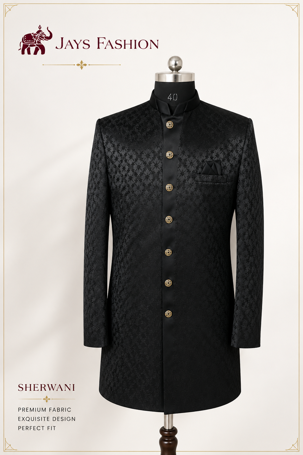 Premium Sherwani - Elegantie in Zwart 44-50 - Afbeelding 2