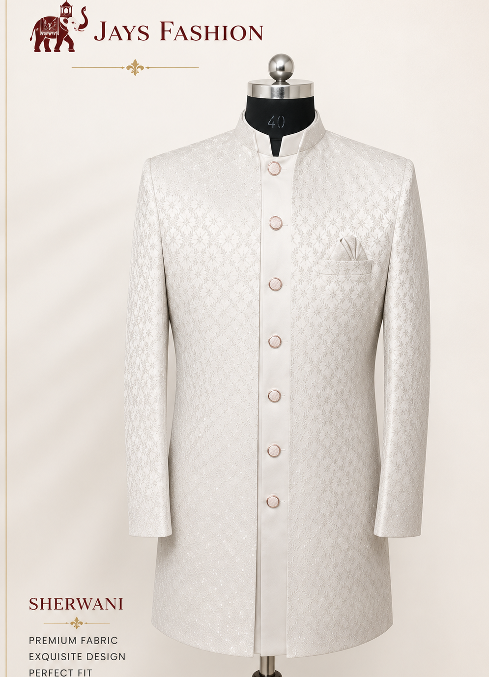 Ivoorkleurige Luxe Sherwani – Tijdloze Elegantie - Afbeelding 3