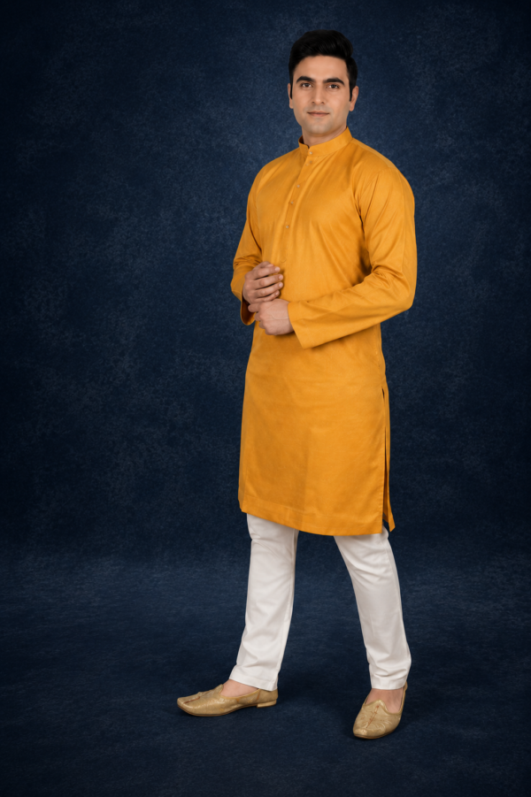 Premium Heren Kurta – Mosterdgeel