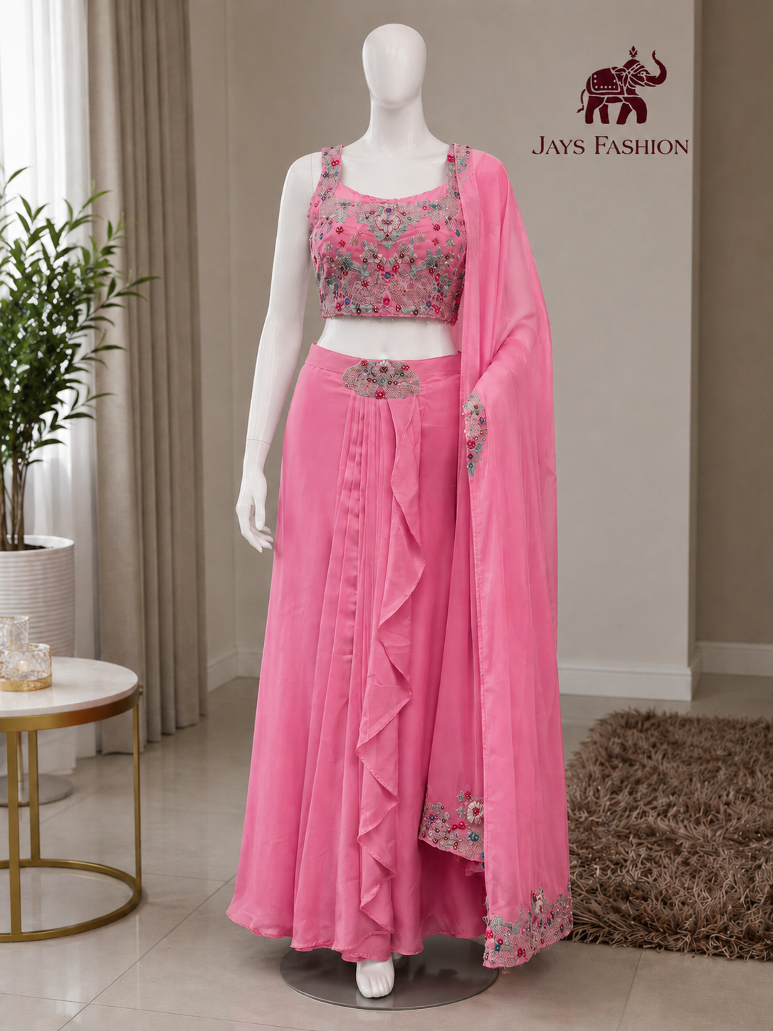Paarse Lehenga Set met Luxe Borduursel