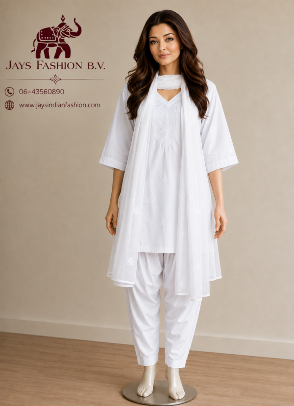 Witte Katoenen Salwar Kameez Dames – XXXL (40-52)