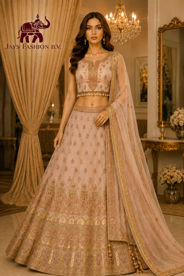 Ready Made Luxe Champagne Gouden Lehenga Set – Exclusieve Feestkleding