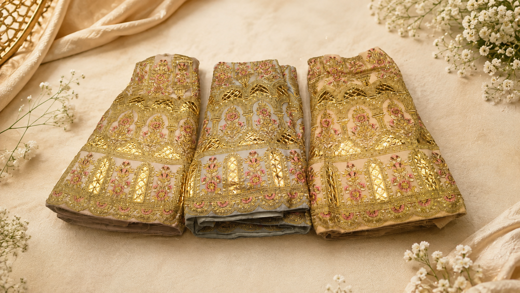 Ready Made Luxe Champagne Gouden Lehenga Set – Exclusieve Feestkleding - Afbeelding 3