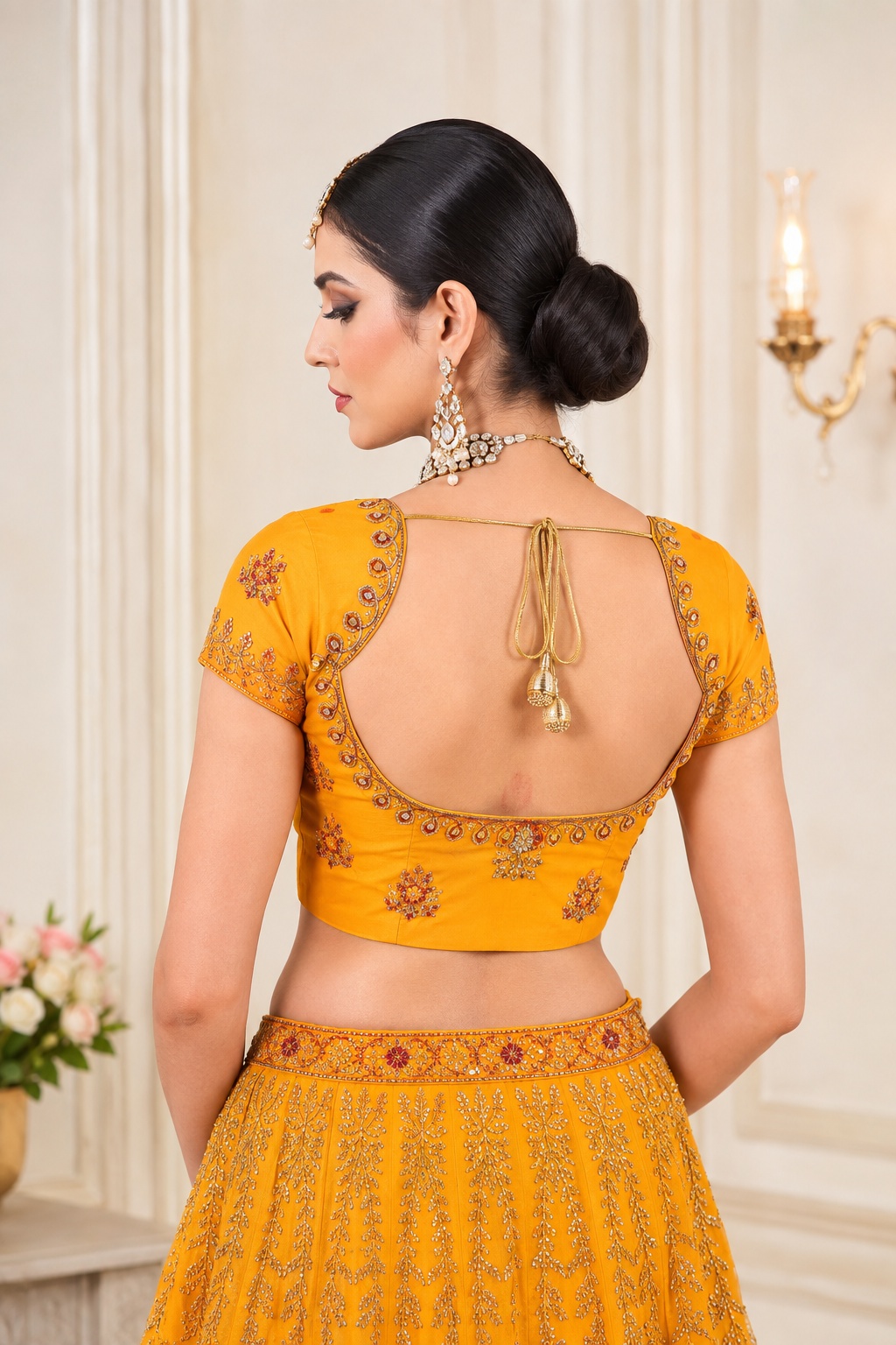 Lehenga Choli geel met Rode Dupatta – Bruids- & Feestkleding - Image 2
