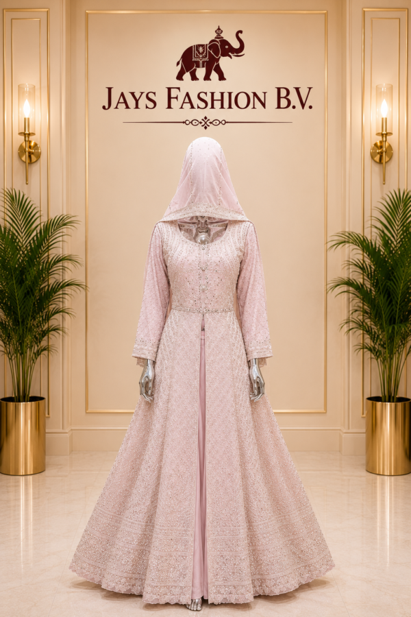 Luxe Lichtroze Anarkali Jurk met Dupatta – Elegante Indiase & Pakistaanse Feestjurk