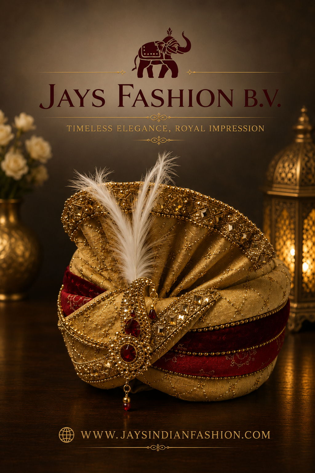 Luxe Gouden & Bordeaux Heren Pagri – Exclusieve Indiase Bruiloft Safa