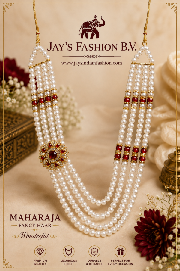 Maharaja Fancy Haar – Luxe Parelketting voor de Bruidegom | Ivoor, Goud & Bordeaux