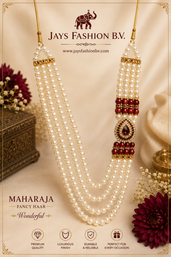 Maharaja Fancy Haar – Luxe Parelketting voor Bruidegom | Goud, Bordeaux & Ivoor
