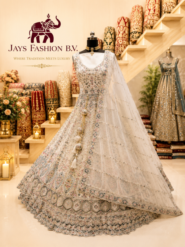 Luxe Crème Witte Lehenga Choli met Handgeborduurde Details