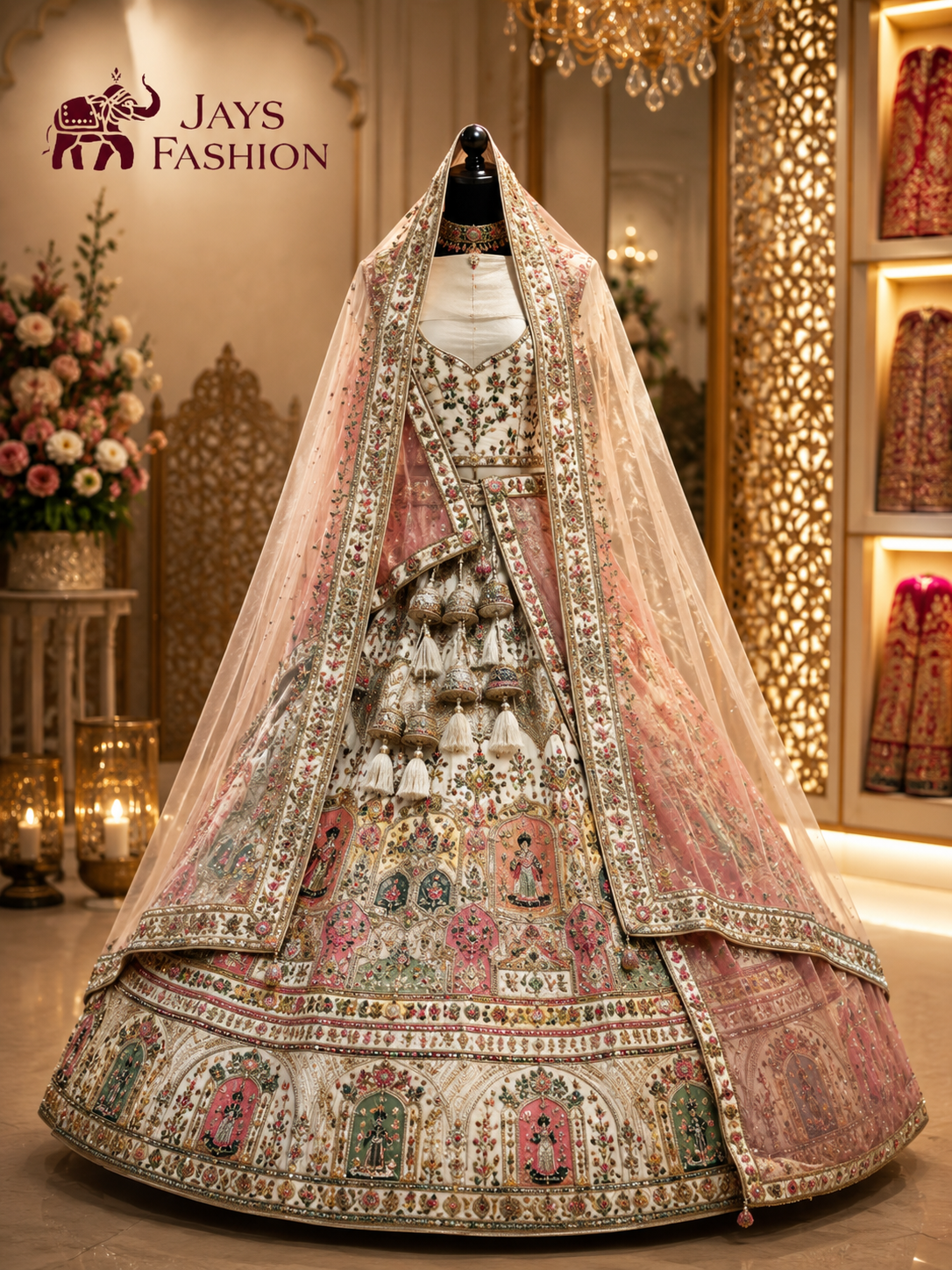 Luxe Ivoor & Blush Roze Designer Lehenga Choli – Exclusieve Indiase Bruidskleding