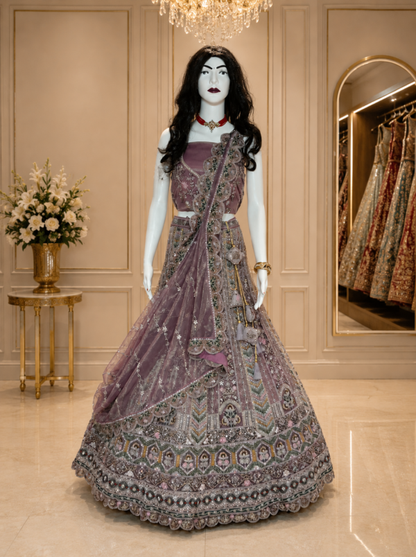 Elegante Dusty Lavender Lehenga voor Bruiloften en Luxe Feestgelegenheden
