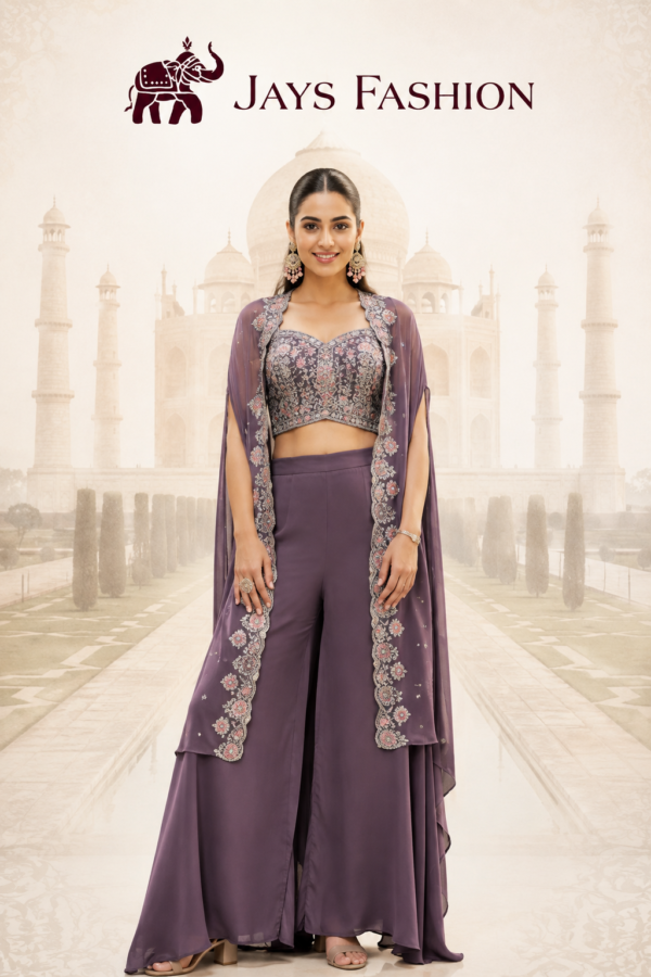 Luxe Mauve Ready-to-Wear Saree Set met Geborduurde Blouse en Cape Dupatta